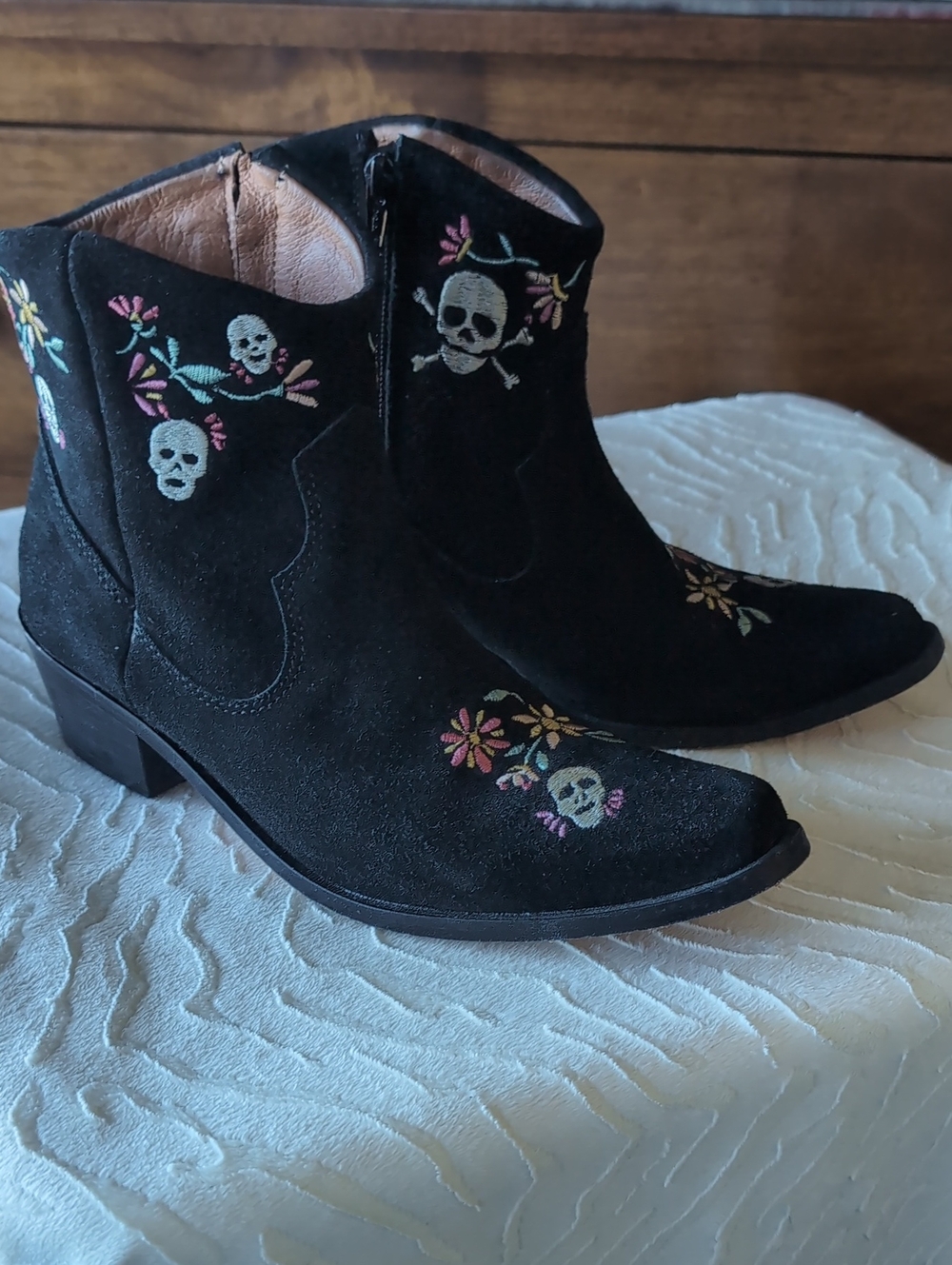 Agave Sky "Calavera" Black Suede Western Booties Dia de Los Muertos 🖤 Embellish